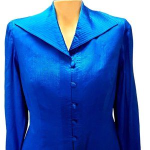 Safe Silk By Adrianna Papell Vintage 100% Silk Button Front Size 8 Royal Blue